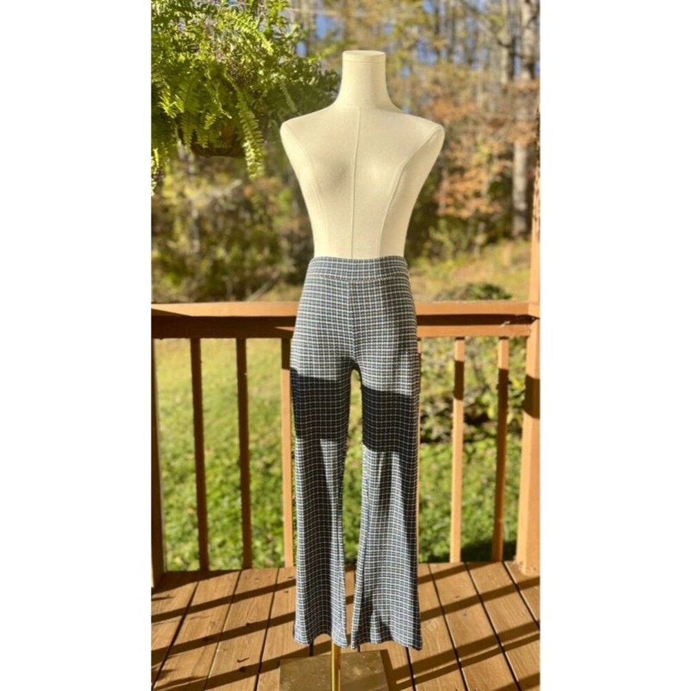Urban Outfitters Blue Houndstooth High Rise Flare Pants S Retro 70s